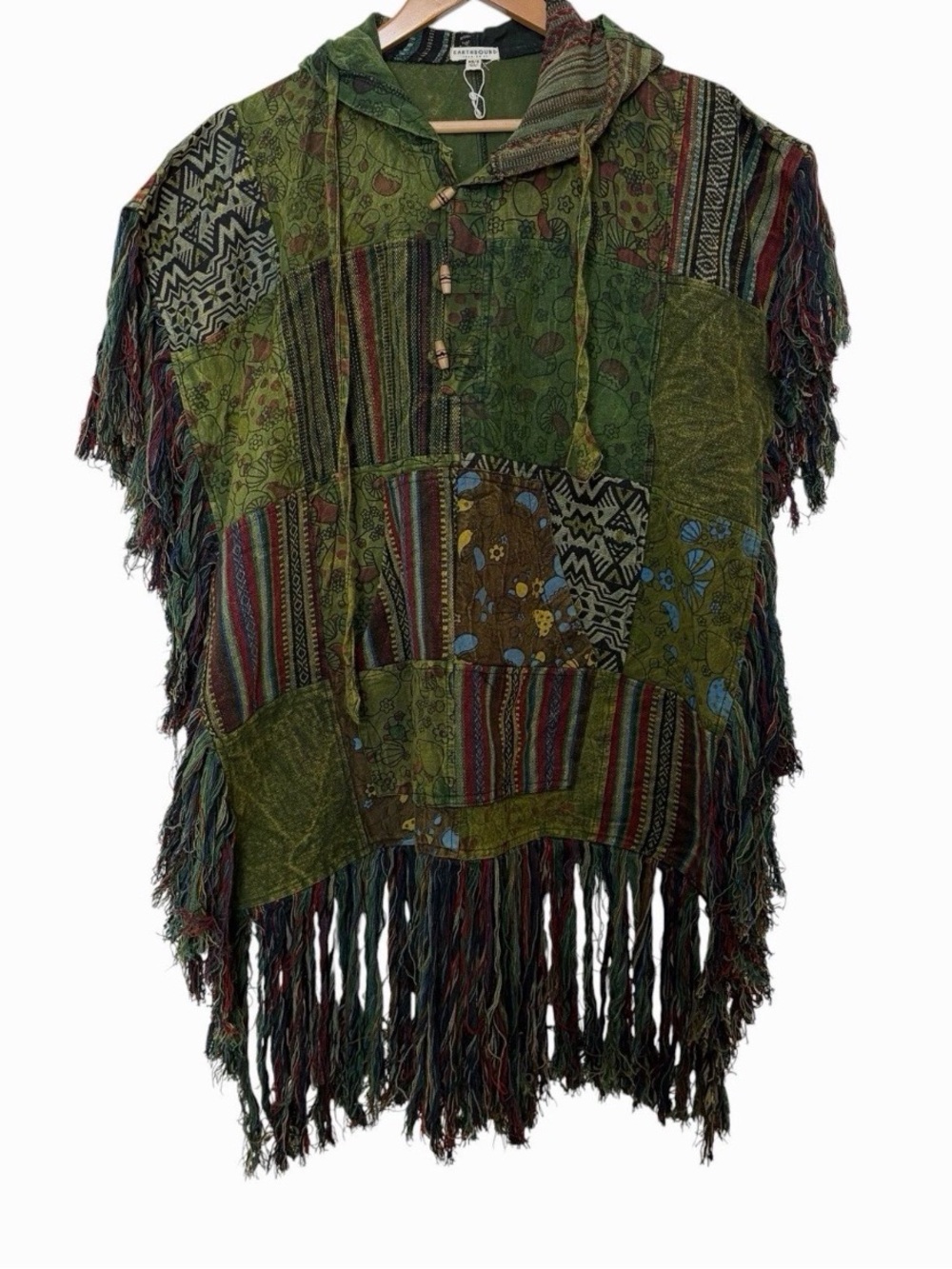 Earthbound Trading Co. Patchwork Hooded Poncho Boho
